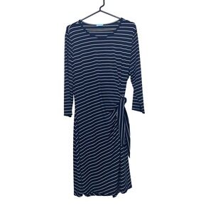 J.McLaughlin Elora Side tie dress Women's XL Navy White Striped classy‎ nautical